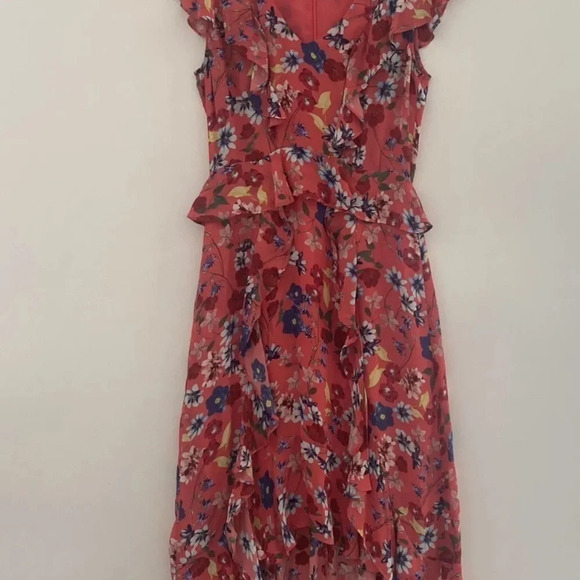 Parker Annabel Floral Ruffle Silk Midi‎ Dress Womens Size 0 (420) - Picture 3 of 7